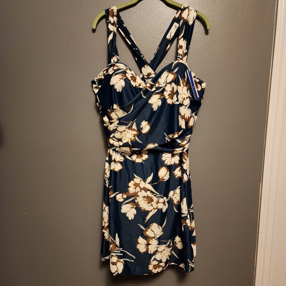 NWT Cocopear Swimwear deep teal green floral swim dress size 5X